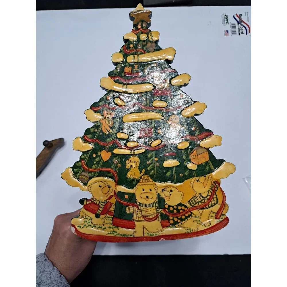 Vintage Paper Towel Stand Wood Christmas Tree HandPainted‎ Folk Art Cottage